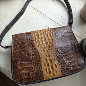 Vintage Genuine Brown Crocodile Leather Embossed Shoulder Bag